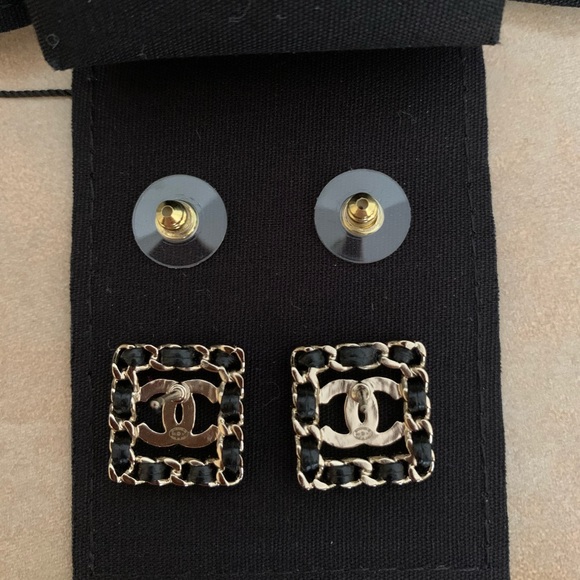 Chanel Square CC Crystal Black & Gold Earrings - Picture 5 of 12